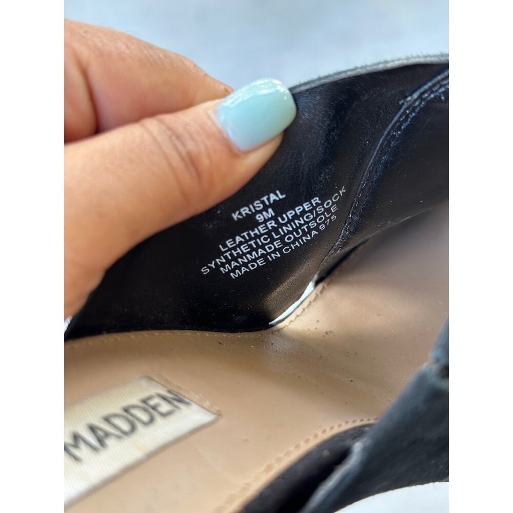 Steve Madden Women’s 9M Kristal Black Leather Suede Slip On Sandals Chunky Heels - Picture 8 of 8